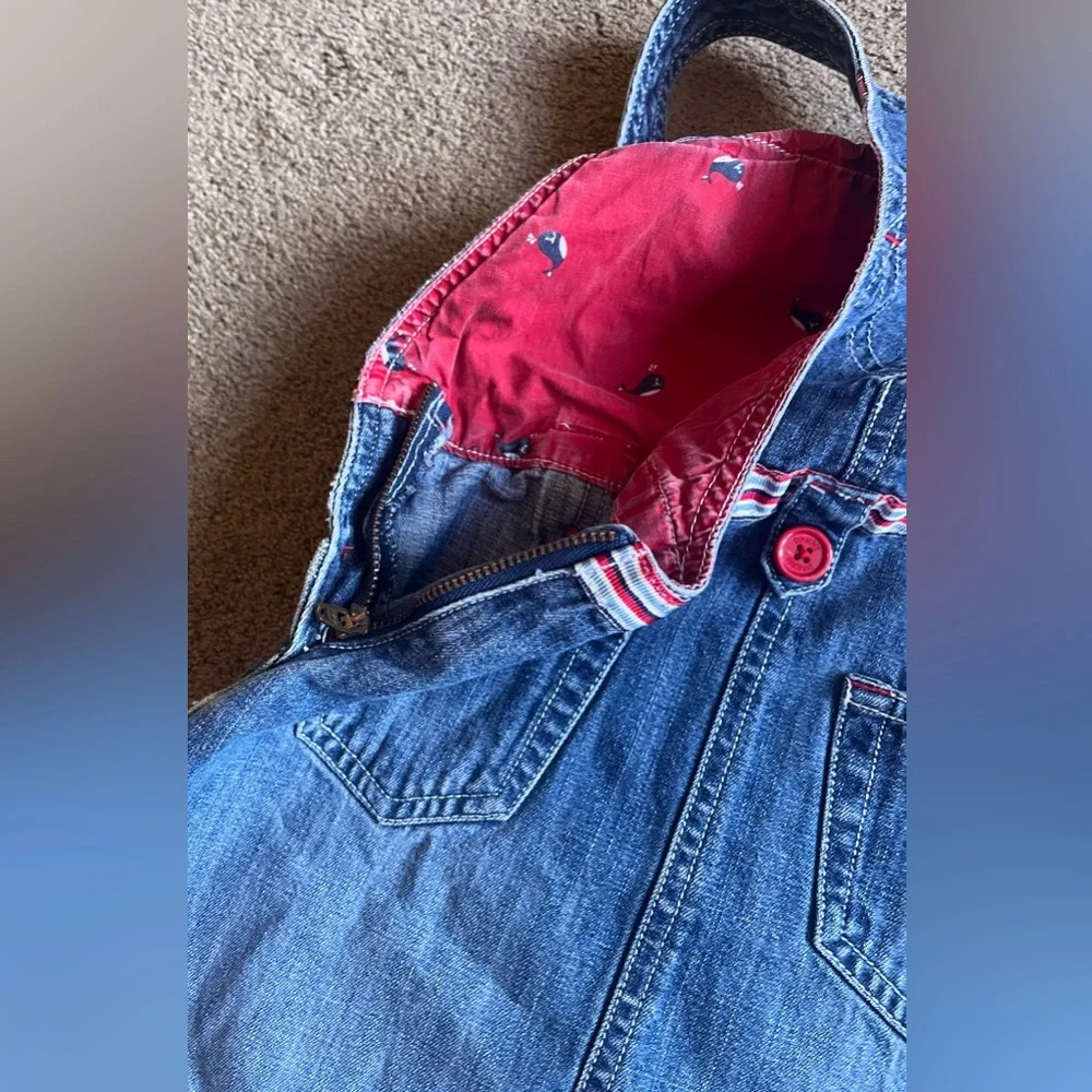 Vintage 2003 Gymboree Toddler Size 3 Denim Red & Blue 4th of July Overall Dress